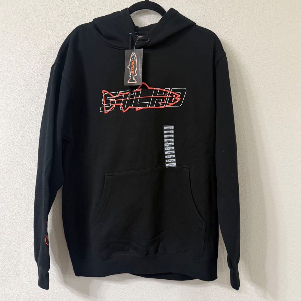 STLHD Mens New Hoodie Black Graphic Logo Work Wear Active Sweatshirt size LRG